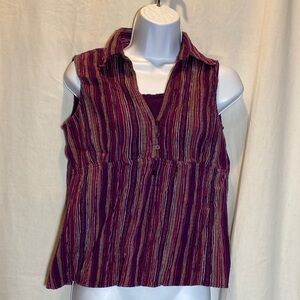 St. John’s Bay Striped Purple Sleeveless Top with Faux buttons. Women-PM